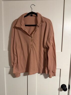 Women's Waffle Knit Henley Pullover - Dusty Rose